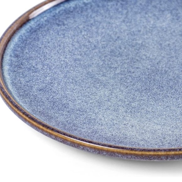8.25" CERAMIC DESSERT/ SALAD PLATES - Set of 4 (Blue w/ Brown Rim) - Picture 3 of 9